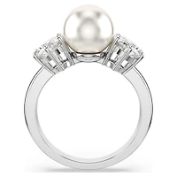 Matrix cocktail ring, Crystal pearl, Round cut, White, Rhodium plated by SWAROVSKI