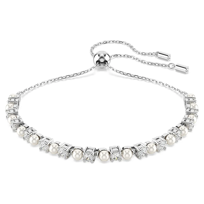 Matrix Tennis bracelet, Crystal pearl, Round cut, White, Rhodium plated by SWAROVSKI