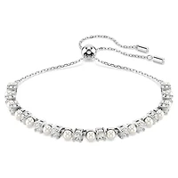 Matrix Tennis bracelet, Crystal pearl, Round cut, White, Rhodium plated by SWAROVSKI