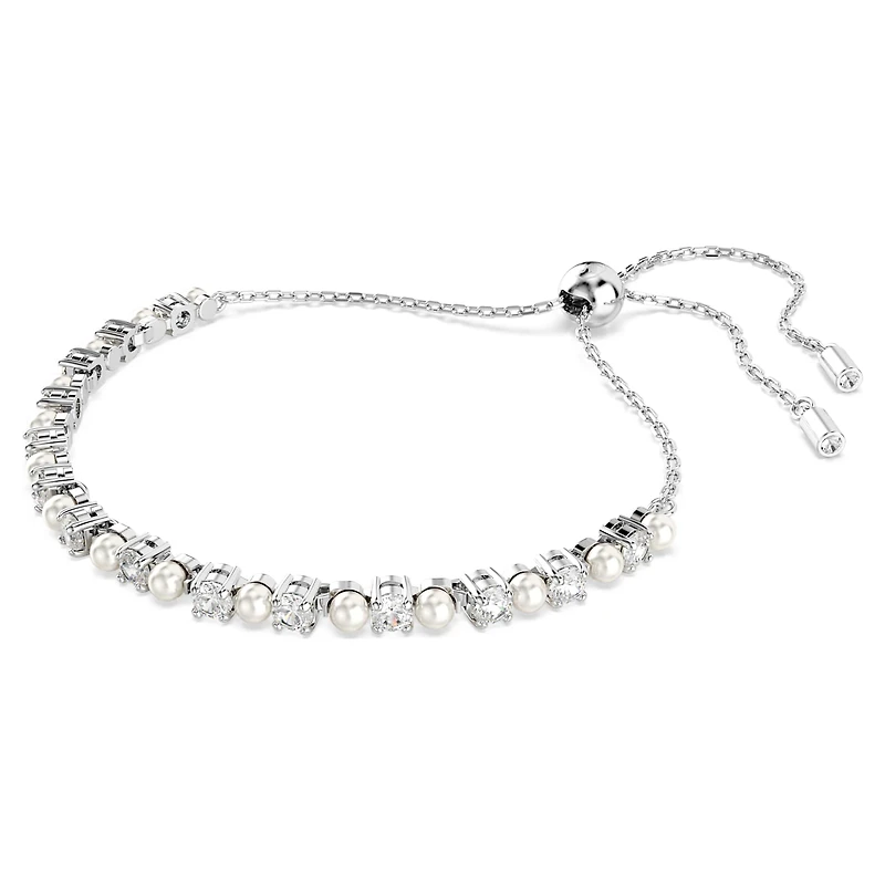Matrix Tennis bracelet, Crystal pearl, Round cut, White, Rhodium plated by SWAROVSKI