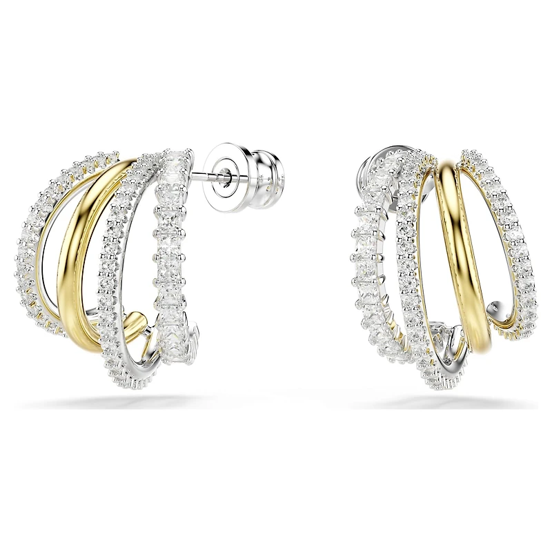 Hyperbola hoop earrings, Mixed cuts, Mini, White, Mixed metal finish by SWAROVSKI
