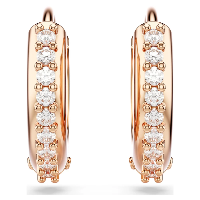 Matrix hoop earrings, Round cut, White, 18K rose gold finish