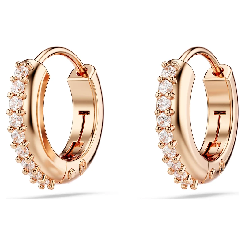 Matrix hoop earrings, Round cut, White, 18K rose gold finish
