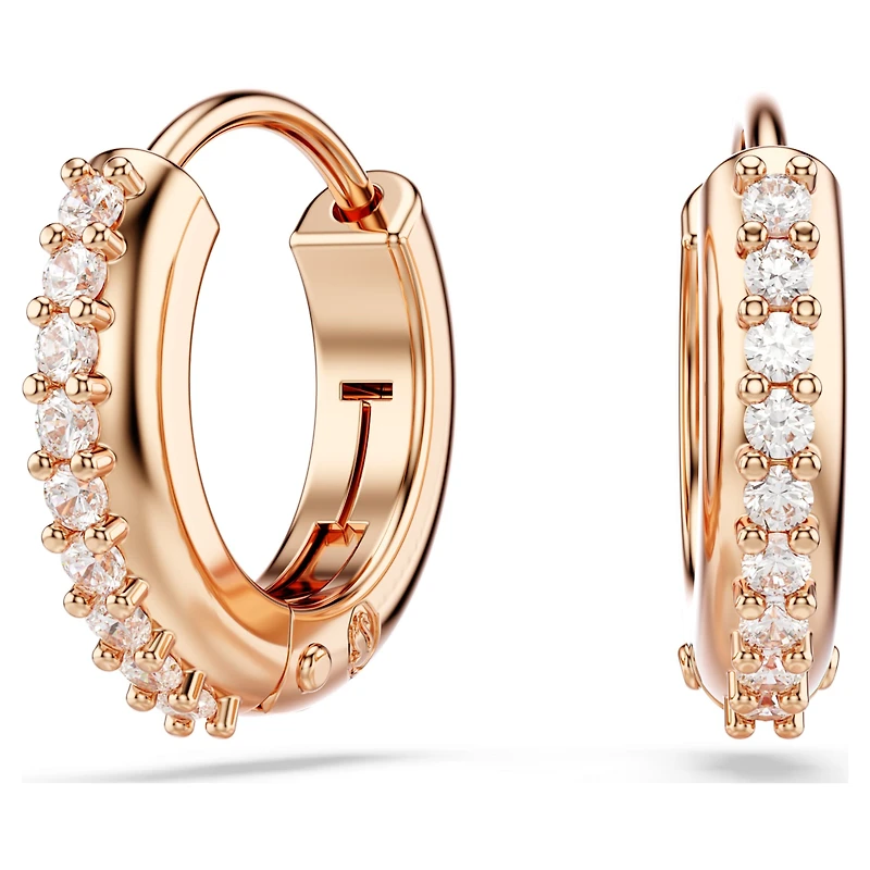 Matrix hoop earrings, Round cut, White, Rose gold-tone plated by SWAROVSKI