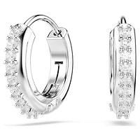 Matrix hoop earrings, Round cut, White, Rhodium plated by SWAROVSKI