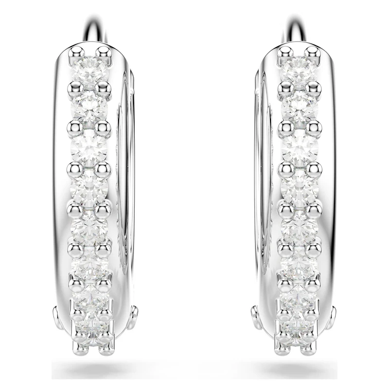 Matrix hoop earrings, Round cut, White, Rhodium plated by SWAROVSKI