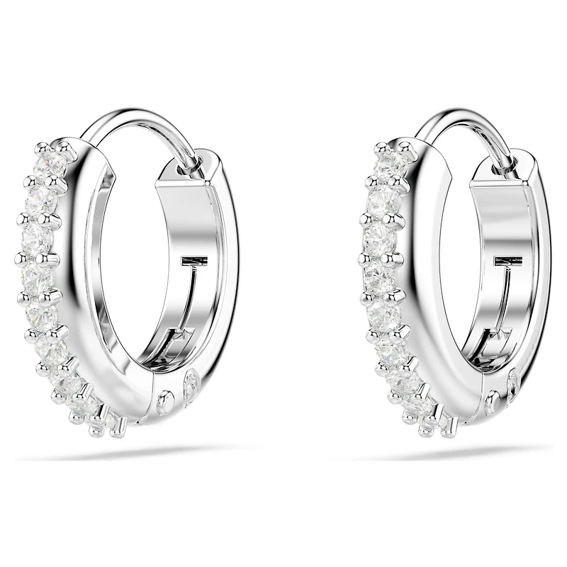 Matrix hoop earrings, Round cut, White, Rhodium plated by SWAROVSKI