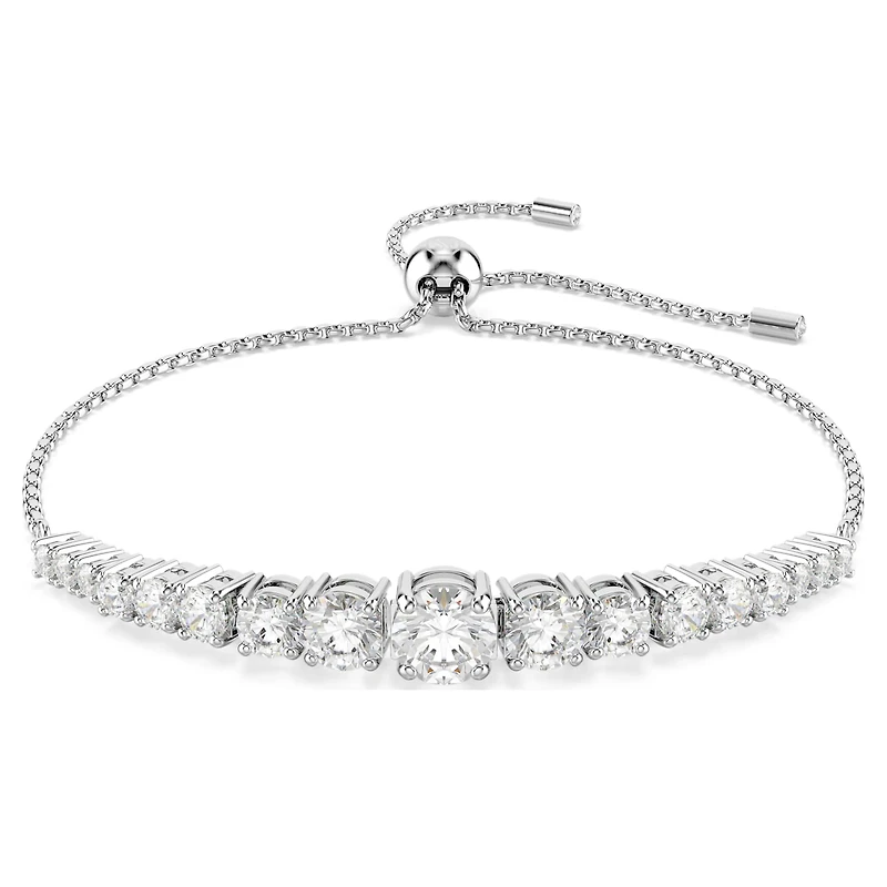 Matrix Tennis bracelet, Gradient of round cuts, White, Rhodium plated by SWAROVSKI
