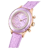 Octea chrono watch, Swiss Made, Leather strap, Purple, Rose gold-tone finish by SWAROVSKI