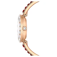Matrix bangle watch, Swiss Made, Crystal bracelet, Red, Rose gold-tone finish by SWAROVSKI