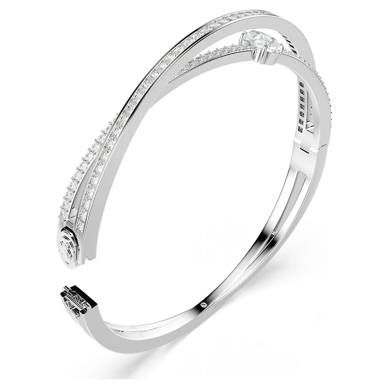Hyperbola bangle, Mixed cuts, White, Rhodium plated by SWAROVSKI
