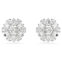 Idyllia stud earrings, Mixed cuts, Snowflake, White, Rhodium plated by SWAROVSKI