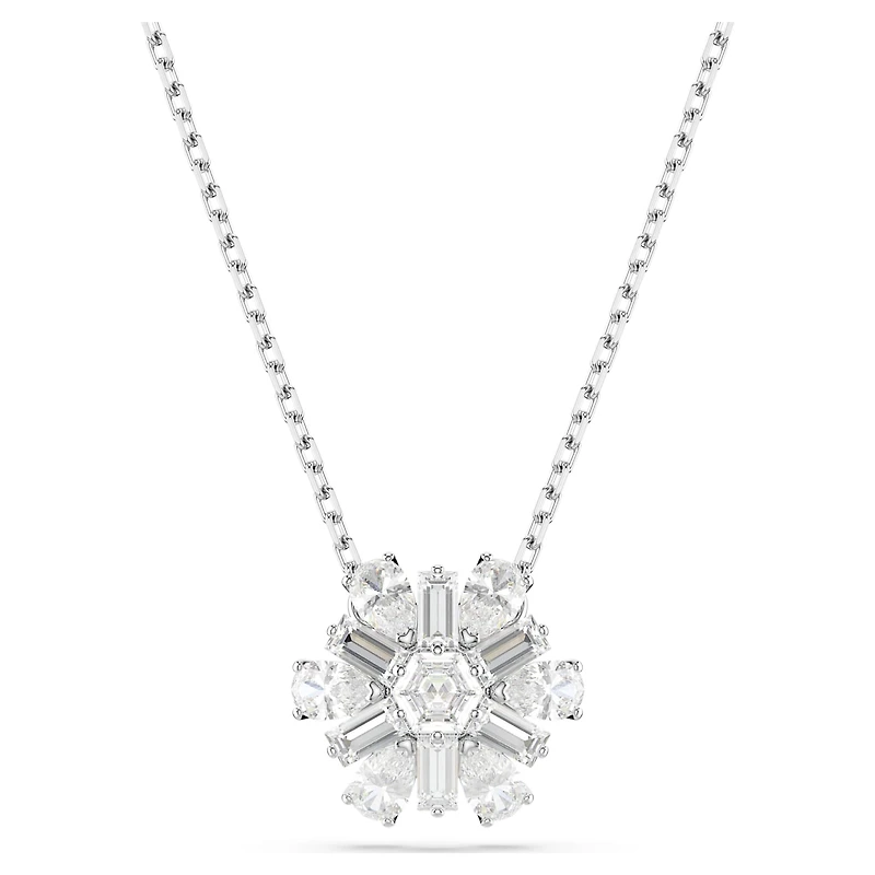 Idyllia pendant, Mixed cuts, Snowflake, White, Rhodium plated by SWAROVSKI
