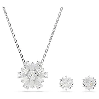 Idyllia set, Mixed cuts, Snowflake, White, Rhodium plated by SWAROVSKI