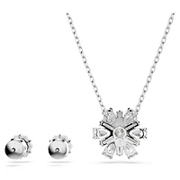 Idyllia set, Mixed cuts, Snowflake, White, Rhodium plated by SWAROVSKI