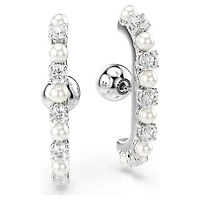 Matrix ear cuff, Set (3), Crystal pearl, Round cut, White, Rhodium plated by SWAROVSKI