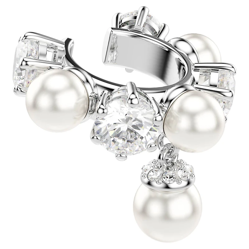 Matrix ear cuff, Set (3), Crystal pearl, Round cut, White, Rhodium plated by SWAROVSKI