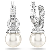 Matrix drop earrings, Crystal pearl, Round cut, White, Rhodium plated by SWAROVSKI