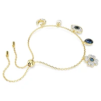 Symbolica bracelet, Crystal pearl, Clover, evil eye and horseshoe, Blue, 18K gold finish