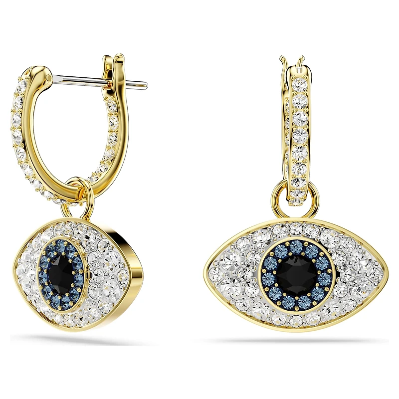 Symbolica drop earrings, Evil eye, Medium, Blue, 18K gold finish