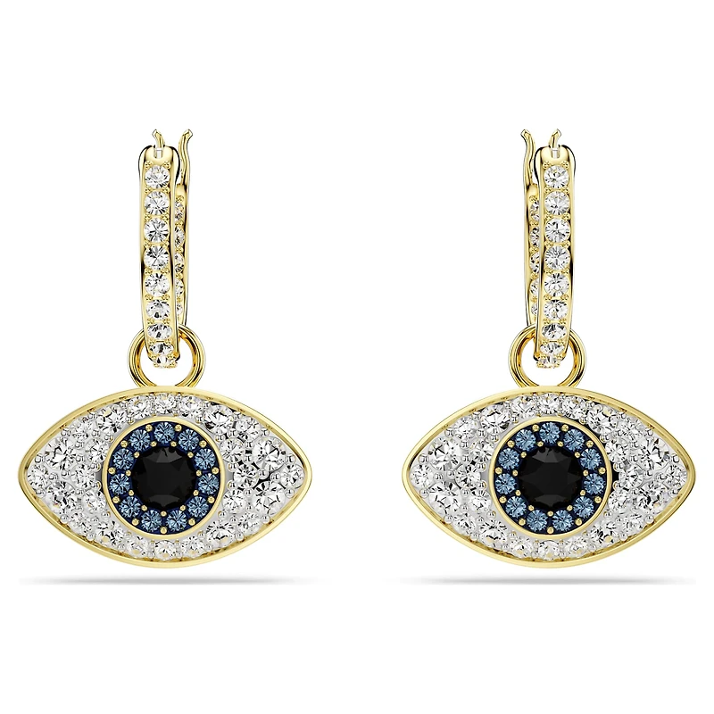 Symbolica drop earrings, Evil eye, Medium, Blue, 18K gold finish