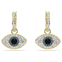 Symbolica drop earrings, Evil eye, Medium, Blue, 18K gold finish