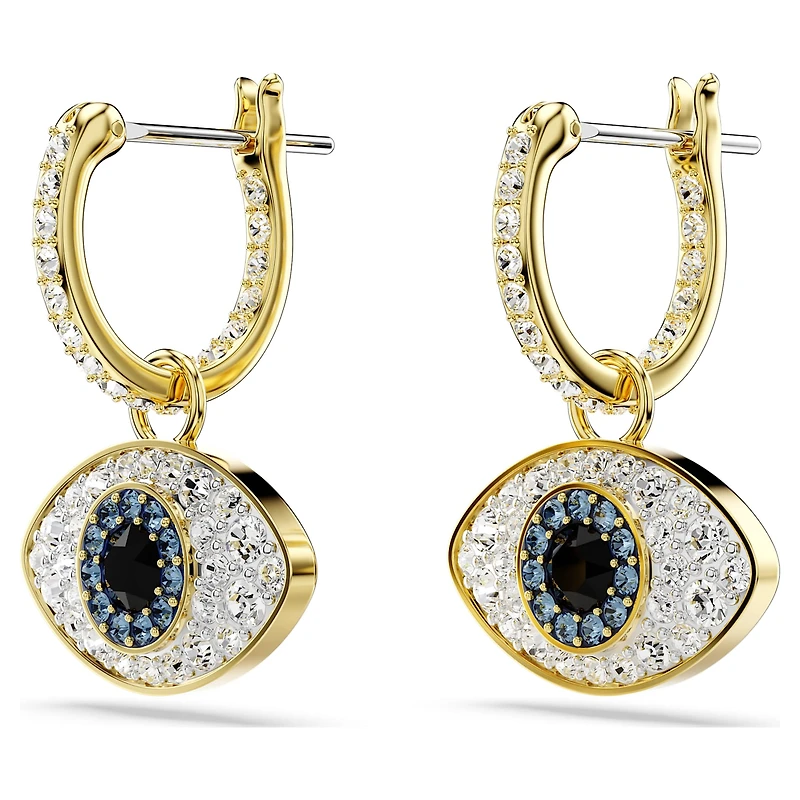 Symbolica drop earrings, Evil eye, Blue, 18K gold finish