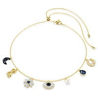 Symbolica choker, Crystal pearl, Moon, infinity, clover, evil eye and horseshoe, Blue, Gold-tone plated by SWAROVSKI