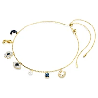 Symbolica choker, Crystal pearl, Moon, infinity, clover, evil eye and horseshoe, Blue, Gold-tone plated by SWAROVSKI
