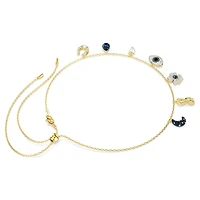 Symbolica choker, Crystal pearl, Moon, infinity, clover, evil eye and horseshoe, Blue, 18K gold finish