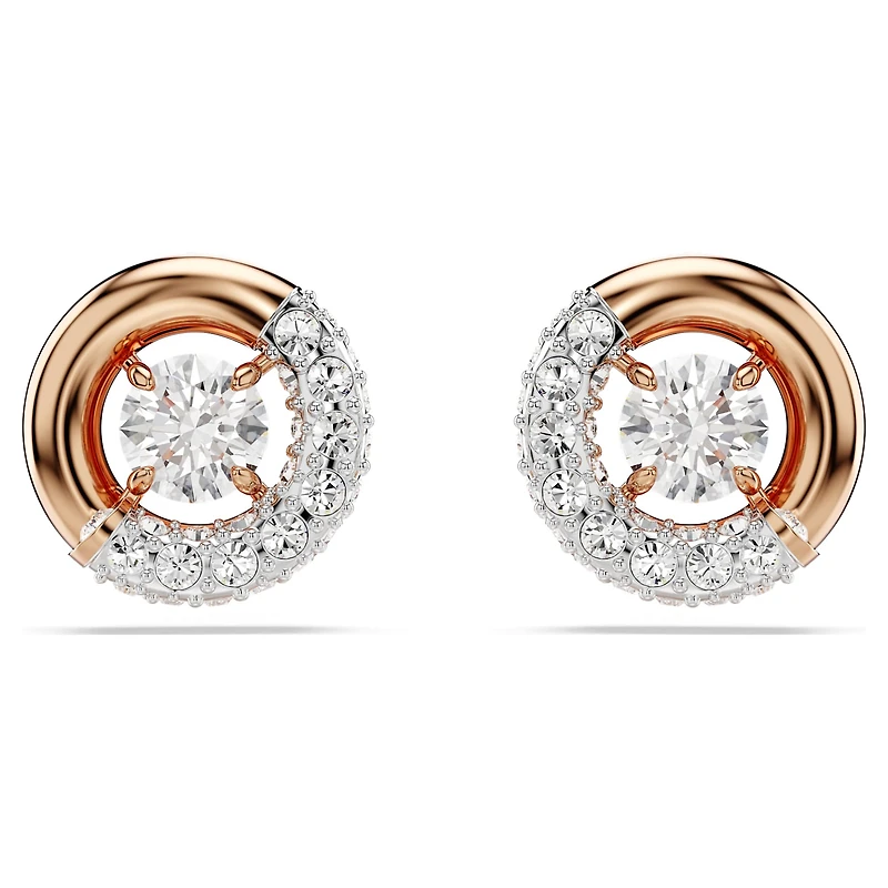 Dextera stud earrings, Round cut, White, 18K rose gold finish