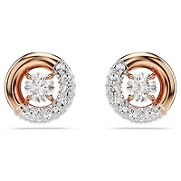 Dextera stud earrings, Round cut, White, 18K rose gold finish