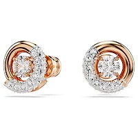 Dextera stud earrings, Round cut, White, 18K rose gold finish