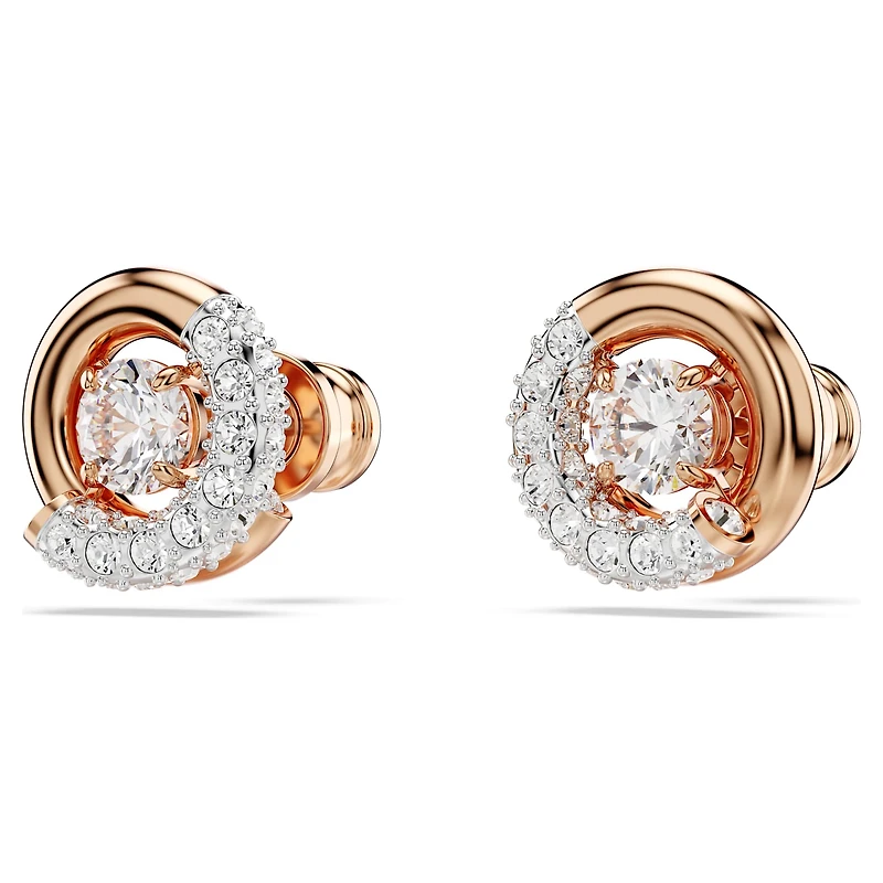 Dextera stud earrings, Round cut, White, 18K rose gold finish