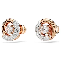 Dextera stud earrings, Round cut, White, 18K rose gold finish