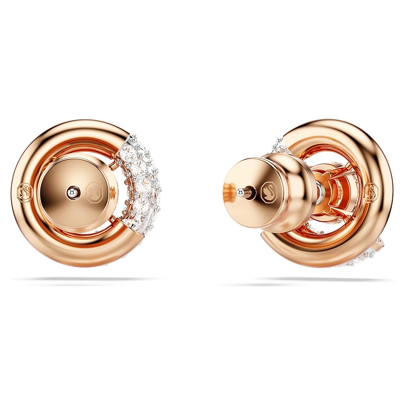 Dextera stud earrings, Round cut, White, 18K rose gold finish