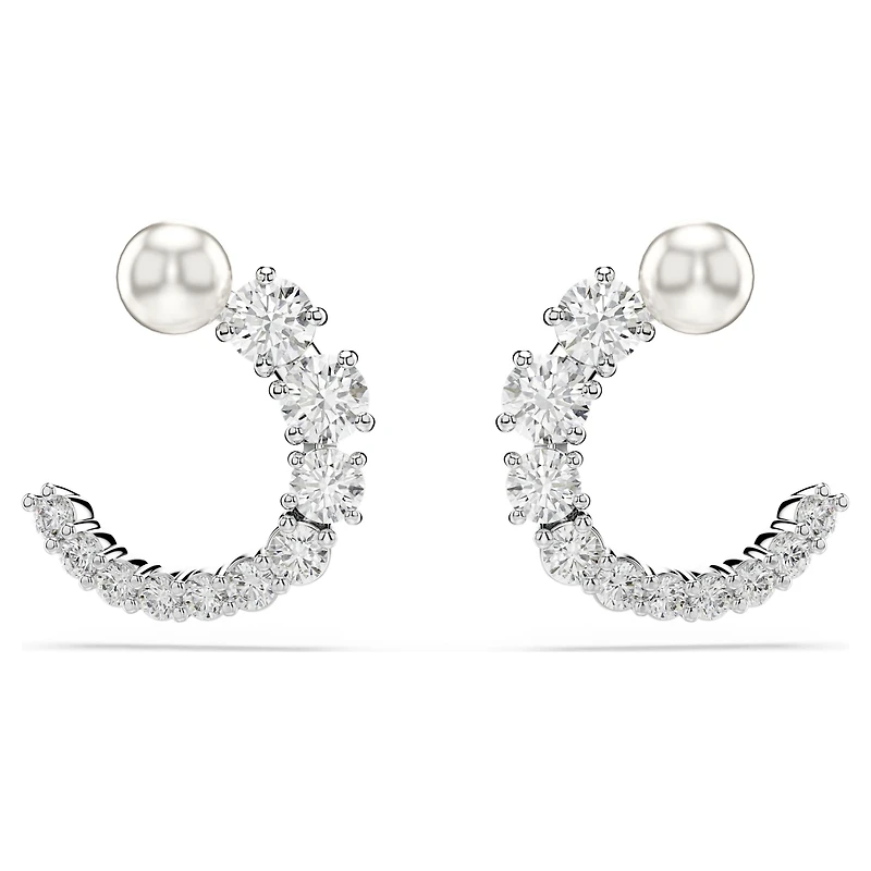 Matrix hoop earrings, Crystal pearl, Round cut, White