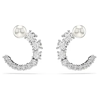 Matrix hoop earrings, Crystal pearl, Round cut, White