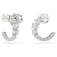 Matrix hoop earrings, Crystal pearl, Round cut, White