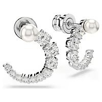 Matrix hoop earrings, Crystal pearl, Round cut, White