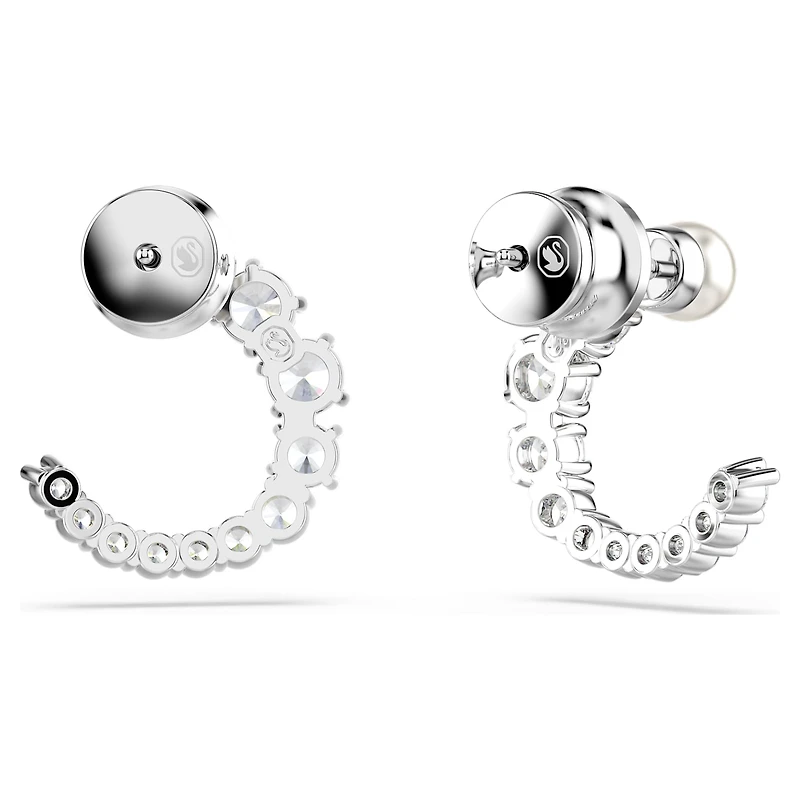 Matrix hoop earrings, Crystal pearl, Round cut, White