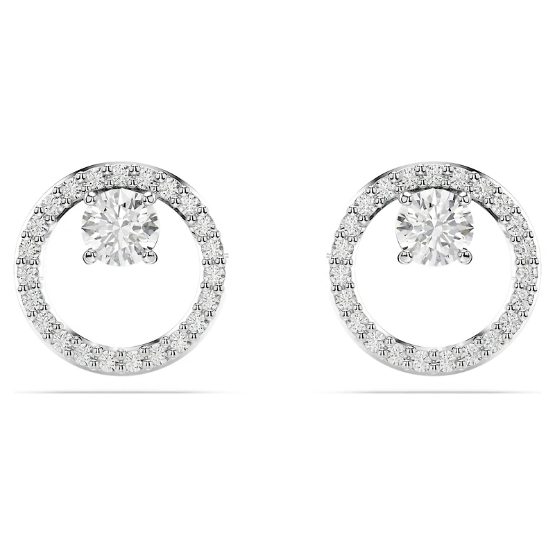 Constella stud earrings, Round cut, White, Rhodium plated by SWAROVSKI