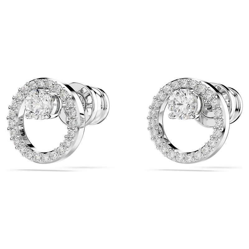 Constella stud earrings, Round cut, White