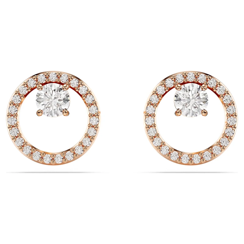 Constella stud earrings, Round cut, White, 18K rose gold finish