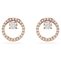 Constella stud earrings, Round cut, White, 18K rose gold finish