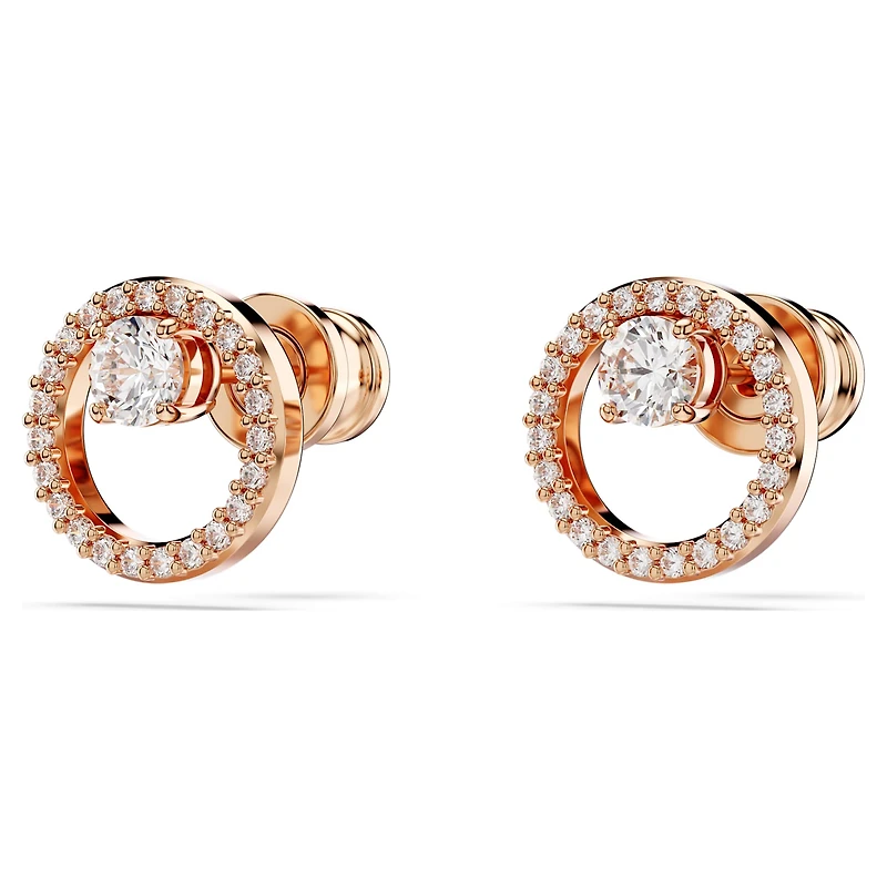 Constella stud earrings, Round cut, White, 18K rose gold finish