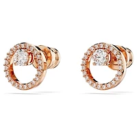 Constella stud earrings, Round cut, White, 18K rose gold finish