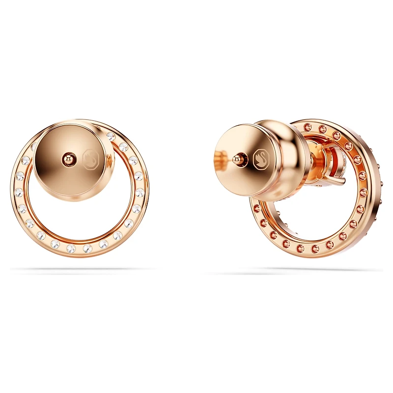 Constella stud earrings, Round cut, White, 18K rose gold finish