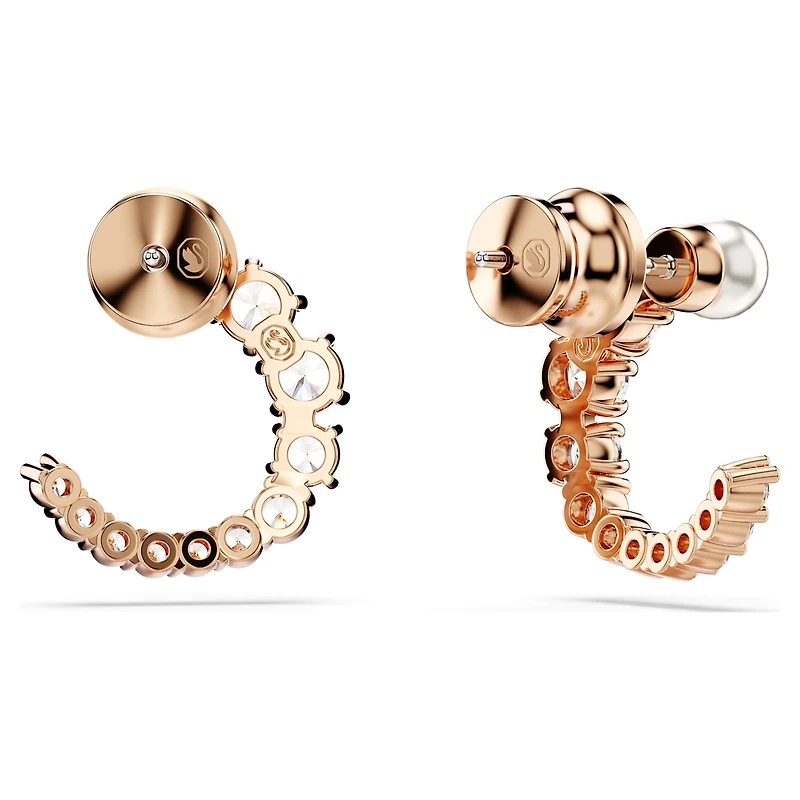 Matrix hoop earrings, Crystal pearl, Round cut, White, 18K rose gold finish