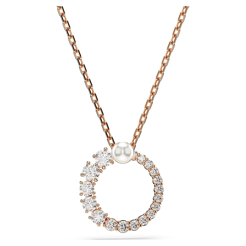 Matrix pendant, Crystal pearl, Round cut, White, 18K rose gold finish